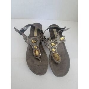 Simply Vera Vera Wang Women's SVGinnyPewter Embellished Wedge Sandals Size 6
